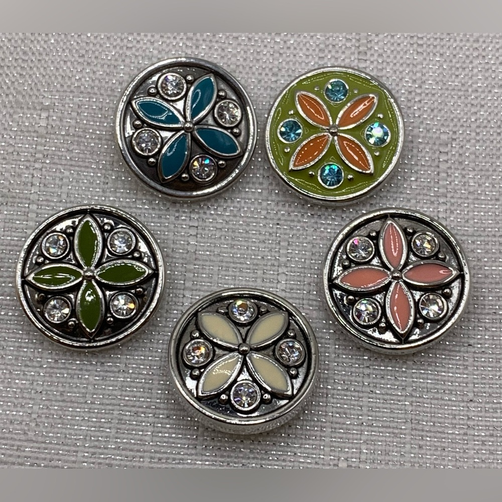 💗FLOWERS - Ginger Snaps & Co. Snap Button Charms Set of 5 - 18mm/20mm